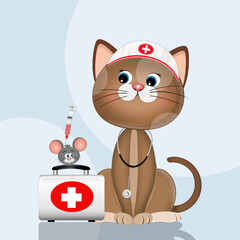 funny illustration of nurse cat
