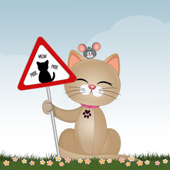 illustration of cat with cuddle request sign