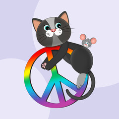 illustration of cat on peace symbol