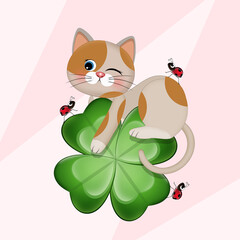 illustration of cat on four leaf clover