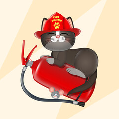 illustration of firefighter cat on fire extinguisher
