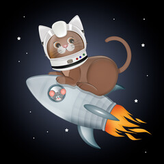 illustration of cat on missile in space