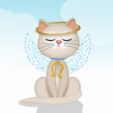 funny illustration of angel cat