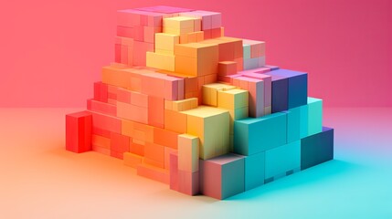 3d Stacked Cubes Colored Generative AI - obrazy, fototapety, plakaty