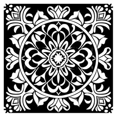 Flower clipart vector design black and white