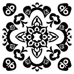 Flower clipart vector design black and white