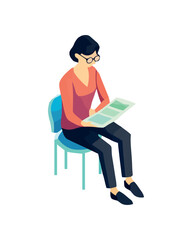 One person sitting, reading a book happily Generative AI