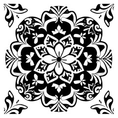 Flower clipart vector design black and white