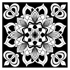 Flower clipart vector design black and white