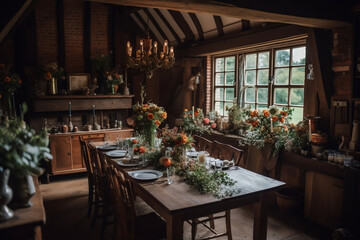 A rustic micro wedding in a charming barn venue, shot in a documentary style with natural lighting and earthy tones