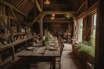 A rustic micro wedding in a charming barn venue, shot in a documentary style with natural lighting and earthy tones