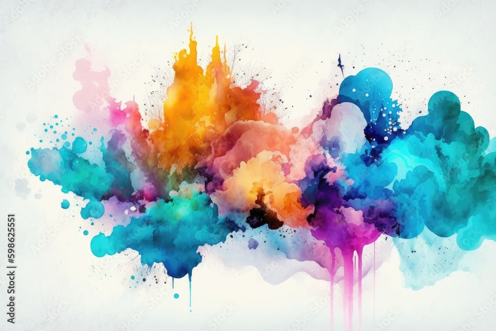 Sticker colorful watercolor paint splashes on white background. digital art painting