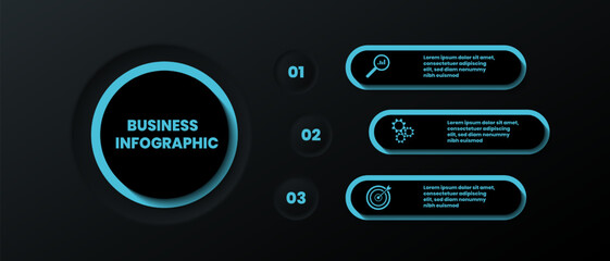 concept vector graphics Three-step business and business icons, black background