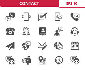 Contact Icons. Contact Us, Communication, Social Media Vector Icon Set