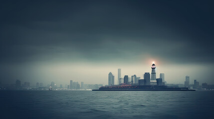 Fototapeta na wymiar Landscape of the city at night in the fog