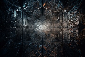 Backdrop with an intricate explosion of repeating geometrical patterns. Generative AI