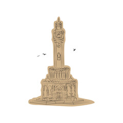 Obraz premium Historical clock tower located in Izmir, Turkey. Vector sketch illustration.
