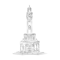 Obraz premium Historical clock tower located in Izmir, Turkey. Vector sketch illustration.