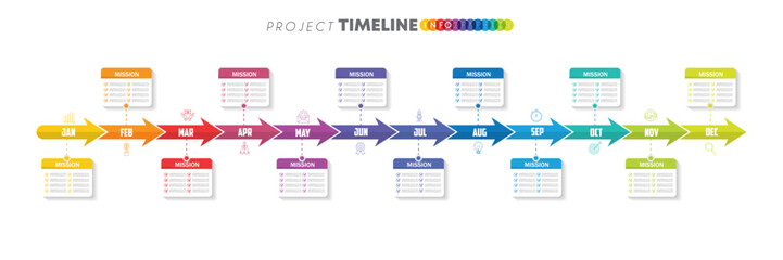 infographic Project timeline graph for 12 months modern diagram calendar, presentation vector infographic.