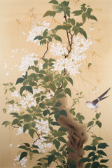 Background with leaves painting asian style