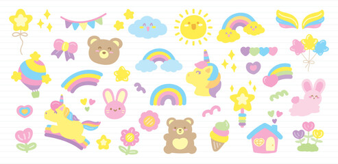 cute sweet pastel color kawaii illustration graphic element vector set in hand drawn style for your artwork decorating
