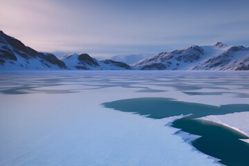 Fototapeta na wymiar Frozen lake on the mountain - generative ai