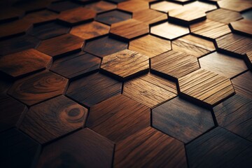 3D wooden hexagonal tile wallpaper background. Generative AI