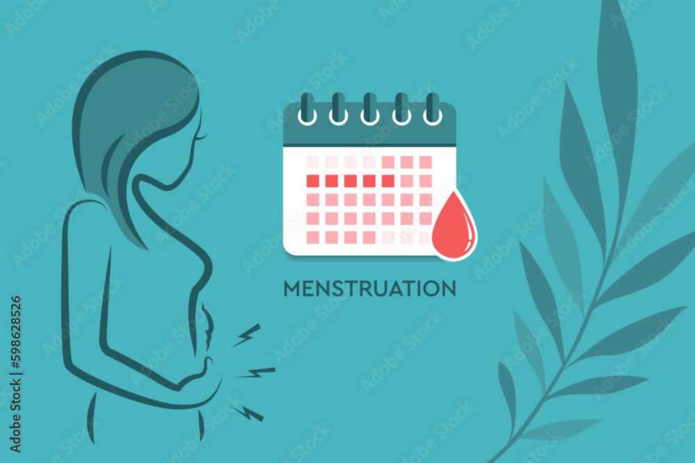 Wall mural girl with menstrual pains female body menstruation hygiene calendar