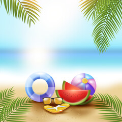 Fototapeta na wymiar Summer banner template with beach background