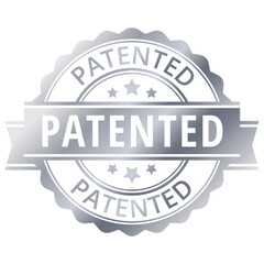 Patented. Silver sticker. Vector.
