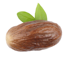 Nutmeg on white background isolated, top view