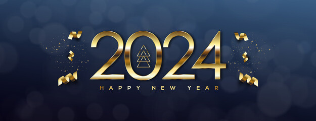 2024 Happy New Year, Greeting Card - obrazy, fototapety, plakaty