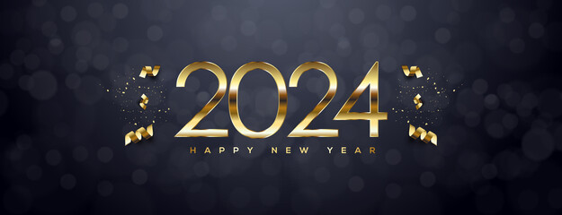 2024 Happy New Year, Greeting Card - obrazy, fototapety, plakaty