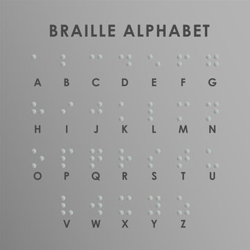 Braille alphabet grey color isolated editable vector. Braille alphabet letters in a row. Braille is a tactile writing system used by blind or visually impaired people.