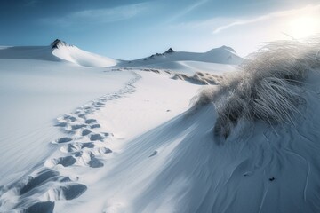 Snow covered dune in winter landscape in Antarctica. Generative AI