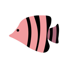 Sea fish in pink color isolated. Beautiful fish with a tail fin and flat style design. Water fauna animals live underwater in the ocean or the sea isolated on white background. Vector illustration EPS