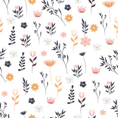 Seamless botanical pattern of meadow herbs and flowers. Great for textiles and clothing.
