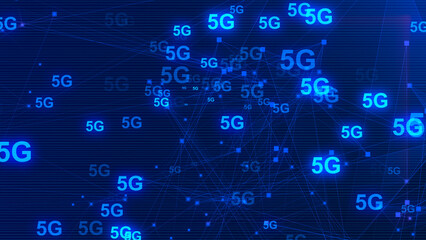 Abstract digital 5G Internet technology blue background.