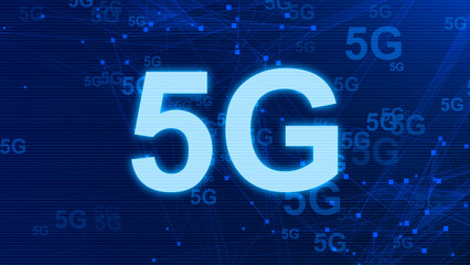 Abstract digital 5G Internet technology blue background.