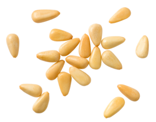 Roasted pine nuts isolated on the white background, top view.