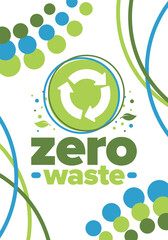 Zero Waste. Ecology poster. Refuse and Reduce. To Reuse and Recycle. Green January for environment. Eco friendly lifestyle. Save the planet. No plastic, only eco bag. Vector illustration