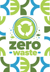Zero Waste. Ecology poster. Refuse and Reduce. To Reuse and Recycle. Green January for environment. Eco friendly lifestyle. Save the planet. No plastic, only eco bag. Vector illustration