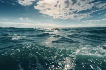 Fototapeta na wymiar Vibrant azure sea and sky meeting at the horizon. Generative AI