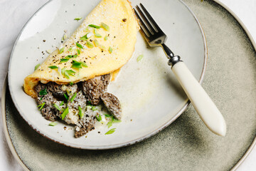 Omelette with morel mushrooms.
