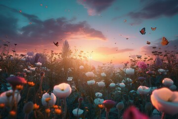 Obraz na płótnie Canvas spring meadow with sun from generative ai