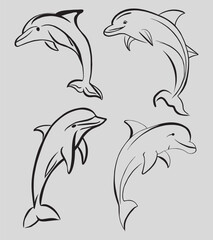 Line art of dolphins icon vector illustration