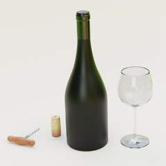 Realistic 3D Render of Wine Set