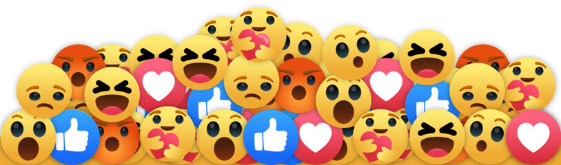 Emoticons background isolated on transparent background, illustration emoji set wallpaper vector, huge of yellow bubble emoticon face of tears, lol, laugh, sad, like, love, angry and hug