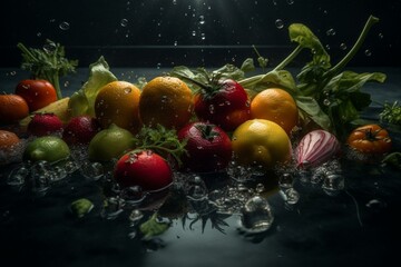 Fresh vegetables in water. Generative AI