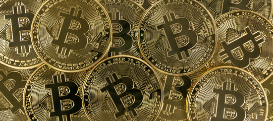 Golden Bitcoins Close-up